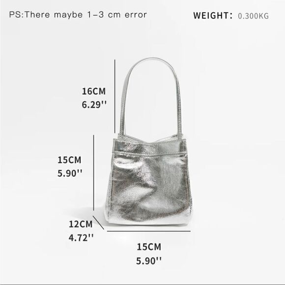 Mini Fashion Lace Bucket Bag Silver Vegan Leather Elegant Handbag Fashion Trend - Picture 10 of 16